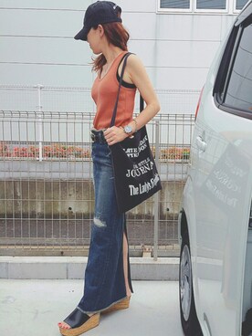 「TODAYFUL（トゥデイフル）のVintageトートバッグ（トートバッグ）」を使った、riosa◡̈⃝︎⋆︎*さん（レディース・158cm）の夏コーディネート