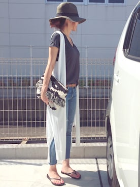 「切りっぱなしデニム」｜riosa◡̈⃝︎⋆︎*さん（レディース・158cm）の夏コーディネート