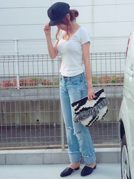 「アイテム（クラッチバッグ）」を使った、riosa◡̈⃝︎⋆︎*さん（レディース・158cm）の夏コーディネート