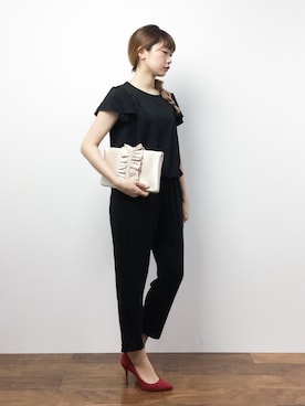 「パールアクセ」｜「アイテム（つなぎ/オールインワン）」を使った、いぴさん（レディース・152cm）の夏コーディネート