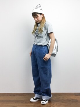 「アイテム（バックパック/リュック、シルバー系）」を使った、いぴさん（レディース・152cm）の夏コーディネート