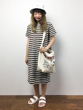 「ゆるカジ」｜「アイテム（シャツワンピース）」を使った、いぴさん（レディース・152cm）の夏コーディネート