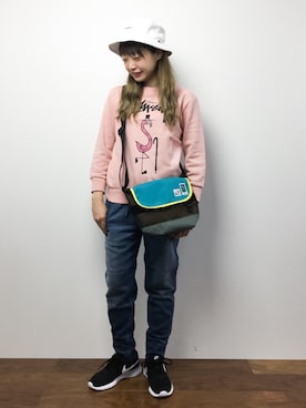 「アイテム（メッセンジャーバッグ、ブルー系）」を使った、いぴさん（レディース・152cm）の夏コーディネート