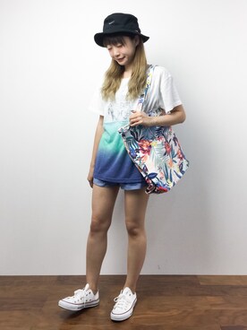 「ROXY（ロキシー）のアイテム（トートバッグ）」を使った、いぴさん（レディース・152cm）の夏コーディネート