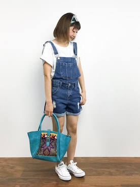 「ANAP（アナップ）のアイテム（オールインワン・サロペット）」を使った、いぴさん（レディース・152cm）の夏コーディネート