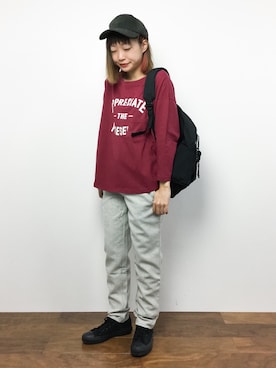 「赤Tシャツ」｜いぴさん（レディース・152cm）の秋コーディネート