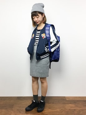 「スウェットスカート」｜「アイテム（ブルゾン）」を使った、いぴさん（レディース・152cm）の秋コーディネート