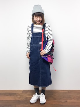「SMITH'S（スミス）のアイテム（サロペット/オーバーオール）」を使った、いぴさん（レディース・152cm）の秋コーディネート