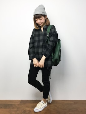 「黒パンツ」｜「アイテム（チュニック）」を使った、いぴさん（レディース・152cm）の秋コーディネート