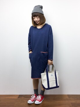 「ゆるカジ」｜「アイテム（ワンピース/ドレス）」を使った、いぴさん（レディース・152cm）の秋コーディネート
