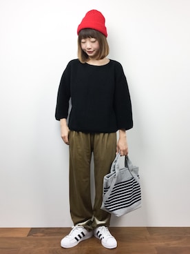 「赤ニット帽」｜いぴさん（レディース・152cm）の秋コーディネート
