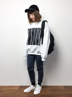 「unrelaxing（アンリラクシング）のアイテム（スウェット）」を使った、いぴさん（レディース・152cm）の秋コーディネート