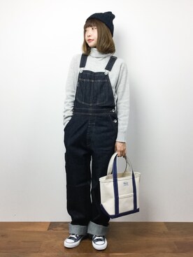 「RODEO CROWNS WIDE BOWL（ロデオクラウンズワイドボウル）のアイテム（オールインワン・サロペット）」を使った、いぴさん（レディース・152cm）の秋コーディネート