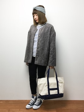 「黒パンツ」｜「アイテム（ノーカラージャケット）」を使った、いぴさん（レディース・152cm）の秋コーディネート
