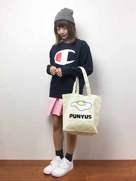 「PUNYUS（プニュズ）のアイテム（トートバッグ）」を使った、いぴさん（レディース・152cm）の秋コーディネート