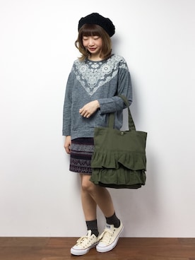 「フリルトート」｜「アイテム（スウェット）」を使った、いぴさん（レディース・152cm）の秋コーディネート