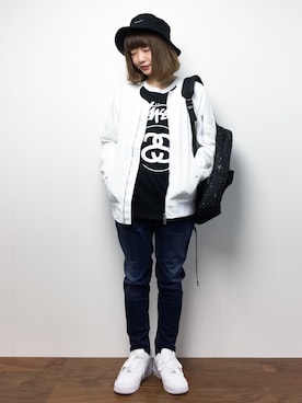 「unrelaxing（アンリラクシング）のアイテム（MA-1）」を使った、いぴさん（レディース・152cm）の秋コーディネート