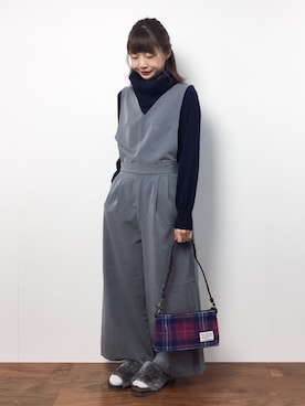 「ハーフアップ」｜「アイテム（オールインワン・サロペット）」を使った、いぴさん（レディース・152cm）の秋コーディネート