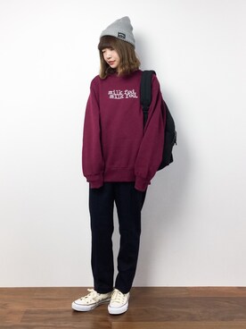 「ゆるカジ」｜「アイテム（スウェット）」を使った、いぴさん（レディース・152cm）の冬コーディネート