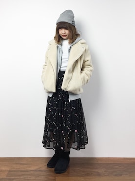 「OLIVE des OLIVE（オリーブデオリーブ）のアイテム（ライダースジャケット）」を使った、いぴさん（レディース・152cm）の冬コーディネート
