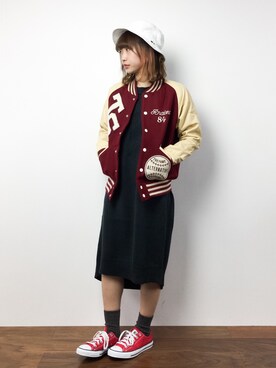「RNA（アールエヌエー）のアイテム（スタジャン）」を使った、いぴさん（レディース・152cm）の冬コーディネート