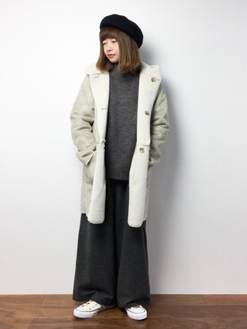 「ゆるカジ」｜「アイテム（ムートンコート）」を使った、いぴさん（レディース・152cm）の冬コーディネート
