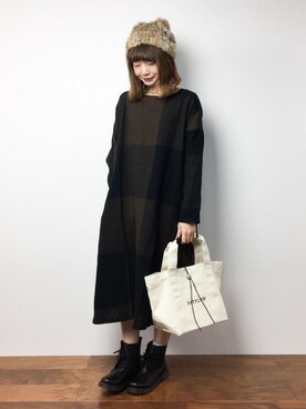「ゆるカジ」｜「アイテム（ワンピース/ドレス）」を使った、いぴさん（レディース・152cm）の冬コーディネート