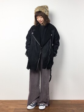 「ゆるカジ」｜「アイテム（ムートンコート）」を使った、いぴさん（レディース・152cm）の冬コーディネート