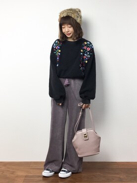 「ゆるカジ」｜「アイテム（スウェット）」を使った、いぴさん（レディース・152cm）の冬コーディネート