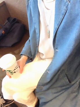 「Lee（リー）のアイテム（その他パンツ、ホワイト系）」を使った、ruucoさん（レディース・157cm）の春コーディネート