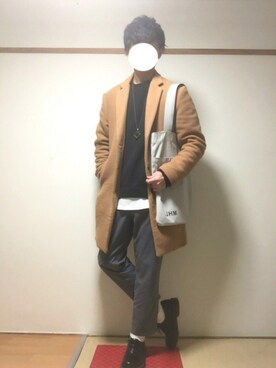 「RAGEBLUE（レイジブルー）のアイテム（チェスターコート）」を使った、たいがさん（メンズ・172cm）の秋コーディネート