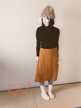 「タイツ×靴下」｜「アイテム（アクセサリー）」を使った、キノさん（レディース・150cm）の冬コーディネート