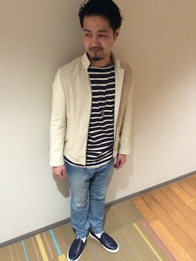 「7分袖」｜「アイテム（ブルゾン）」を使った、ひげさんさん（メンズ・171cm）の春コーディネート