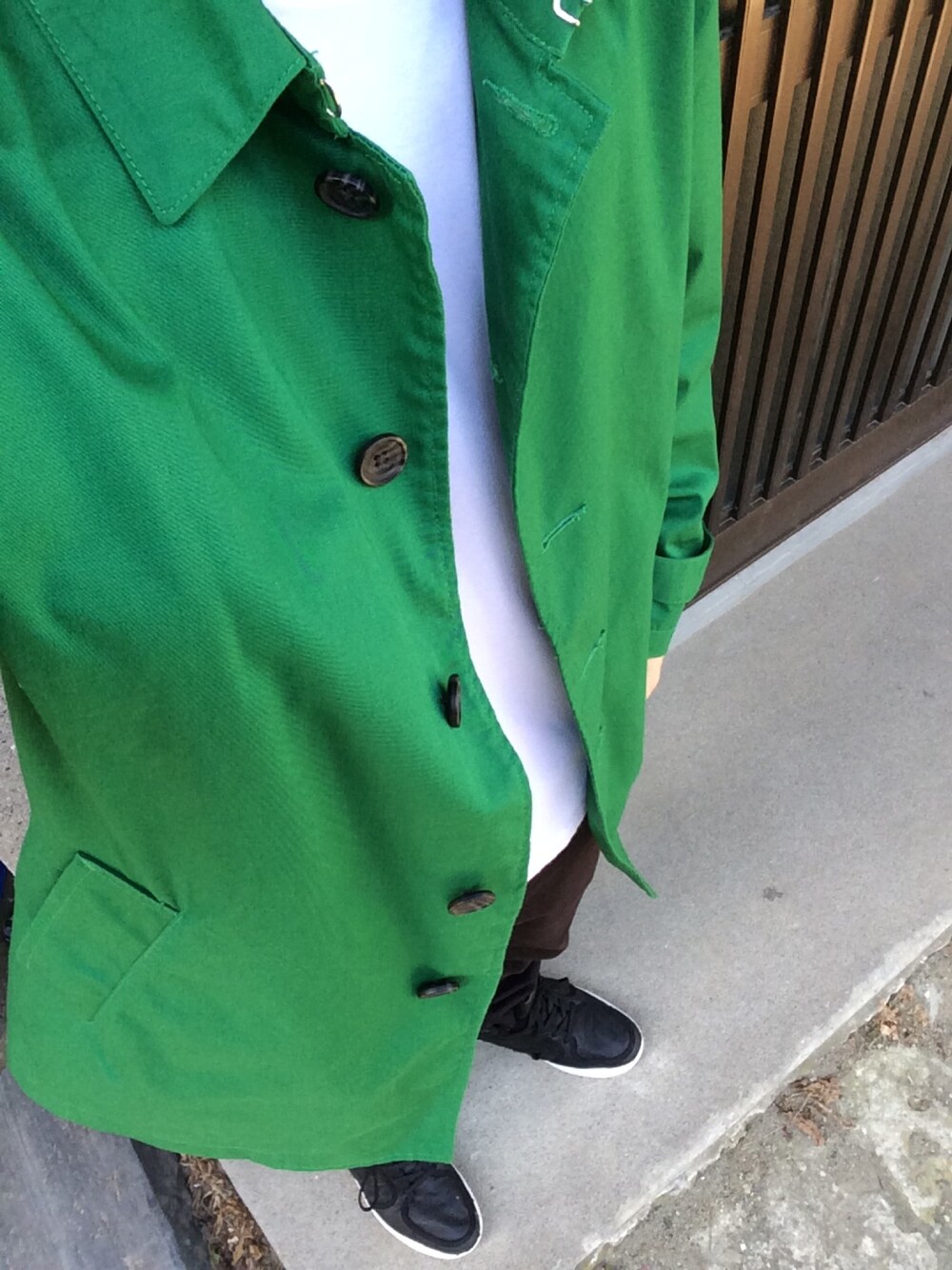 グリーン系のジャケット/アウター、ホワイト系のTシャツ/カットソーを着用したメンズの秋コーディネートの1枚目の写真