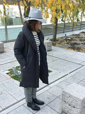 「liflattie ships（リフラティ シップス）のliflattie ships:ショールカラー ロングダウンコート（ダウンジャケット/コート、ブラック系）」を使った、越野さん（レディース・156cm）の秋コーディネート
