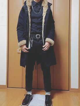 「RAGEBLUE（レイジブルー）のアイテム（パンツ、ブラック系）」を使った、ゆうひさん（メンズ・168cm）の冬コーディネート