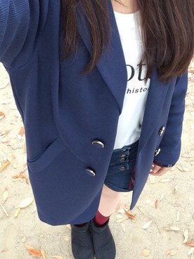 「one way（ワンウェイ）のアイテム（チェスターコート）」を使った、みぃちゃむさん（レディース・153cm）の秋コーディネート
