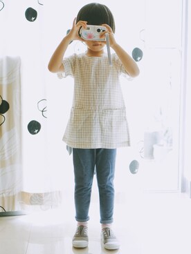 「アイテム（チュニック、ベージュ系）」を使った、Jimmy_Gさん（キッズ・110cm）の秋コーディネート