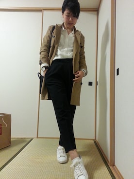 「MANGO（マンゴ）のアイテム（トレンチコート）」を使った、小春さん（レディース・163cm）の春コーディネート
