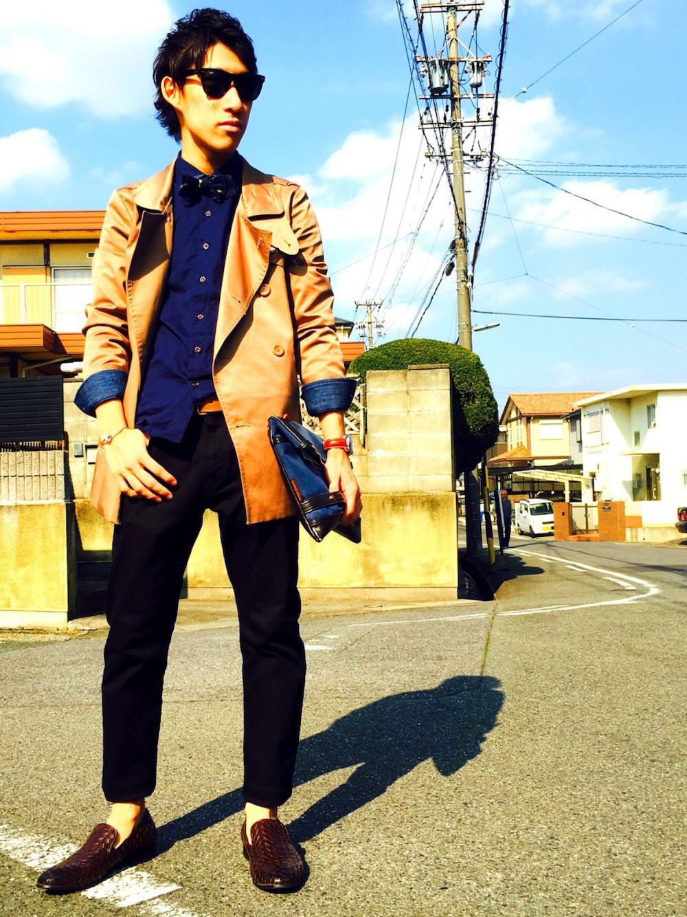 「OrobiancoのOrobianco（オロビアンコ）/ RETTANGORA（アナログ腕時計、ブラウン系）」を使った、Shoei Okuiさん（メンズ・170cm）の春コーディネートの1枚目の写真