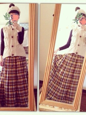 「cepo（セポ）のアイテム（ベスト、ベージュ系）」を使った、きのこさん（レディース・157cm）の秋コーディネート
