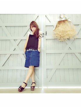 「RETRO GIRL（レトロガール）のアイテム（Tシャツ/カットソー、ブラック系）」を使った、®️unaさん（レディース・150cm）の秋コーディネート