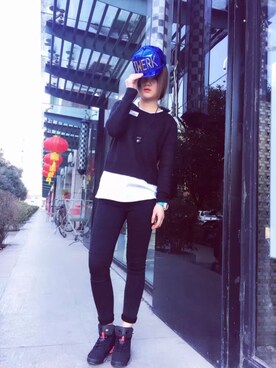 「Hater snapback（ヘイタースナップバック）のアイテム」を使った、豆豆さん（レディース・167cm）の秋コーディネート