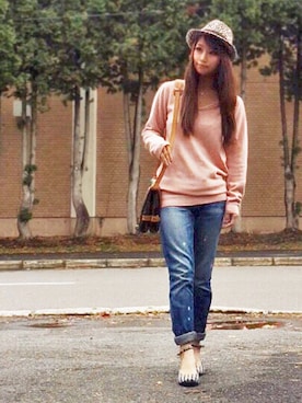 「no brand（ノーブランド）のアイテム（ハット、その他）」を使った、***さん（レディース・154cm）の秋コーディネート