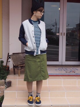 「Champion（チャンピオン）のアイテム（スタジャン）」を使った、clever elephantさん（レディース・164cm）の夏コーディネート