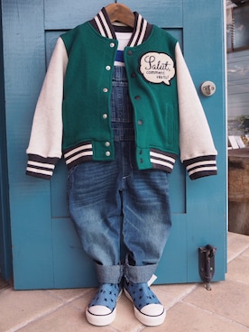 「キッズ服」｜「アイテム（オールインワン・サロペット）」を使った、clever elephantさん（キッズ・100cm）の秋コーディネート