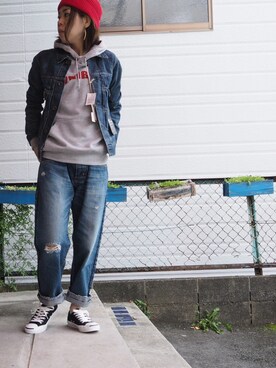 「OMNIGOD（オムニゴッド）のアイテム（デニムジャケット）」を使った、clever elephantさん（レディース・153cm）の秋コーディネート