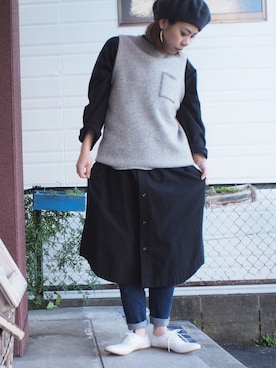 「note et silence （ノートエシロンス）のアイテム（シャツワンピース）」を使った、clever elephantさん（レディース・153cm）の冬コーディネート