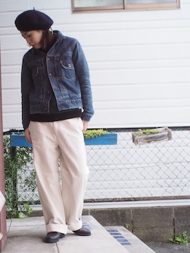 「OMNIGOD（オムニゴッド）のアイテム（デニムジャケット）」を使った、clever elephantさん（レディース・153cm）の冬コーディネート