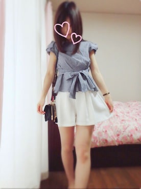 「しまむら（シマムラ）のアイテム（シャツ/ブラウス、ブルー系）」を使った、rinnonさん（レディース・160cm）の夏コーディネート